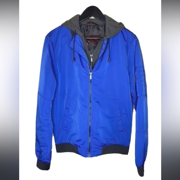 Zara Man Blue Hooded Bomber Jacket Men's size XL - Picture 1 of 7